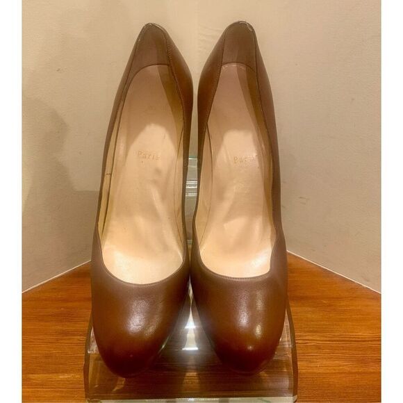 Christian Louboutin Brown “Bruges” Leather Pumps Round Toe Platform Size 40.5 - Picture 2 of 10